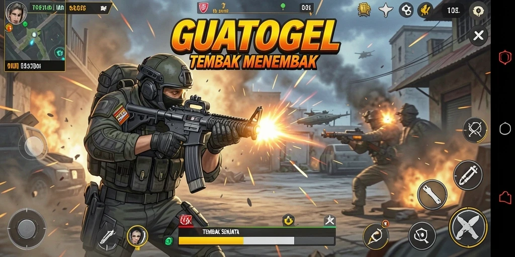 Tampilan antarmuka GUATOGEL saat aksi tembak menembak.