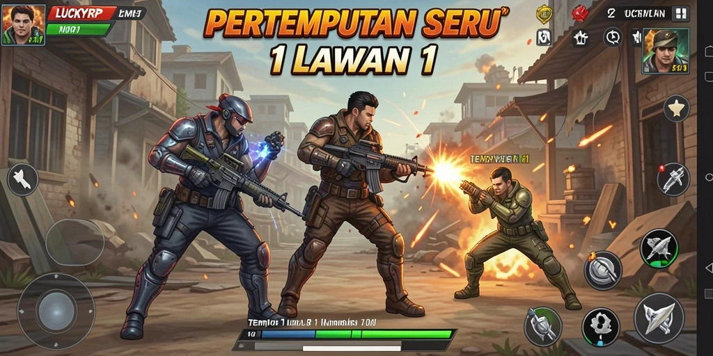 Tampilan antarmuka LUCKYRP dalam pertempuran 1 lawan 1.